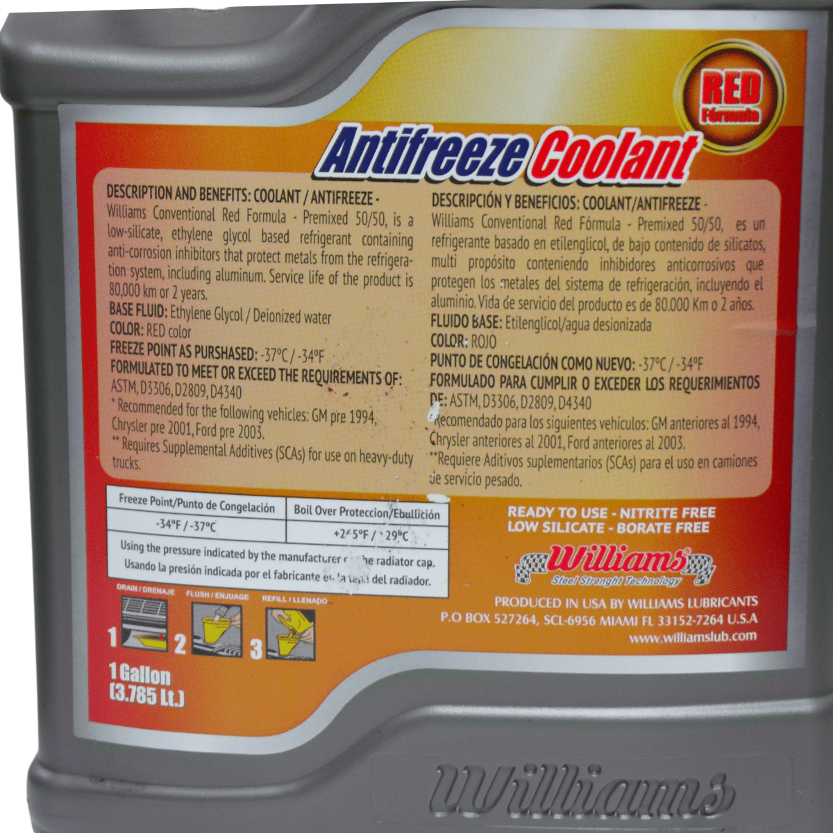 Anticongelante Refrigerante Williams 50/50 Rojo 1 Galón - Repuestos BYC SPA - WILLIAMS - Coolant Williams 50 - 50 ROJO