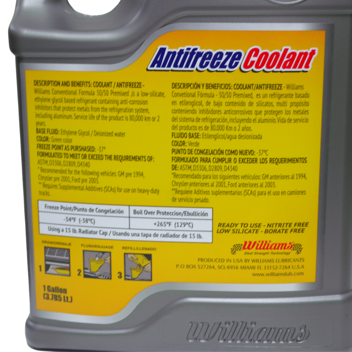 Anticongelante Refrigerante Williams 50/50 Verde 1 Galón - Repuestos BYC SPA - WILLIAMS - Coolant Williams 50 - 50 VERDE