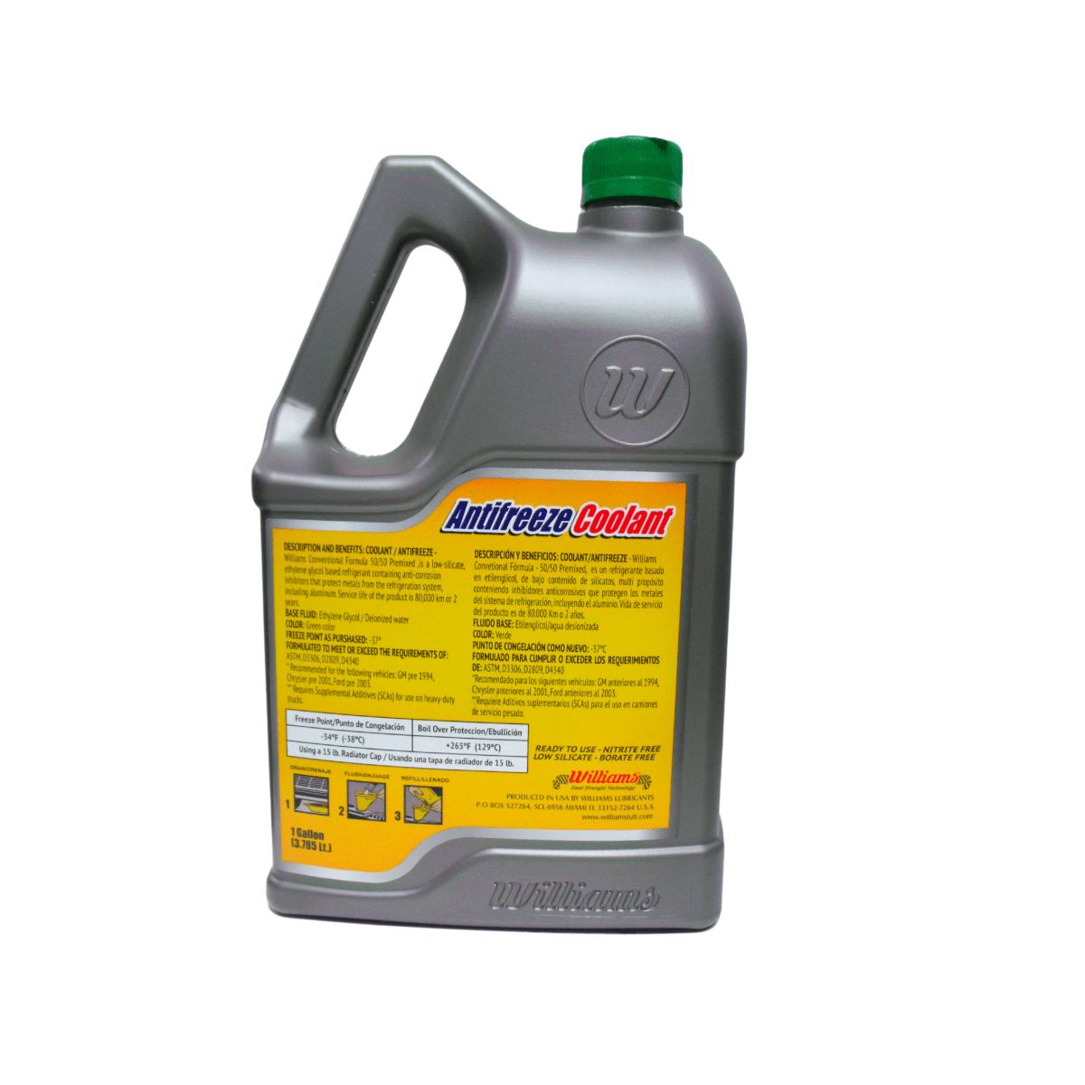 Anticongelante Refrigerante Williams 50/50 Verde 1 Galón - Repuestos BYC SPA - WILLIAMS - Coolant Williams 50 - 50 VERDE